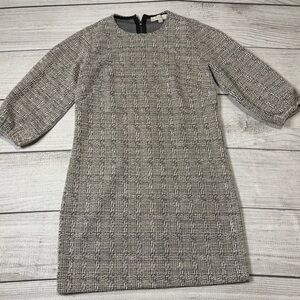 LOFT Women's Black and White Plaid Tweed With Metallic Thread Shift Dress Size 2